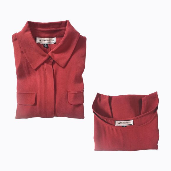 2PC: Vintage Travis Ayers Blouse Tank Set Sz 8 Red Silk Career Preppy Academia - Picture 11 of 11